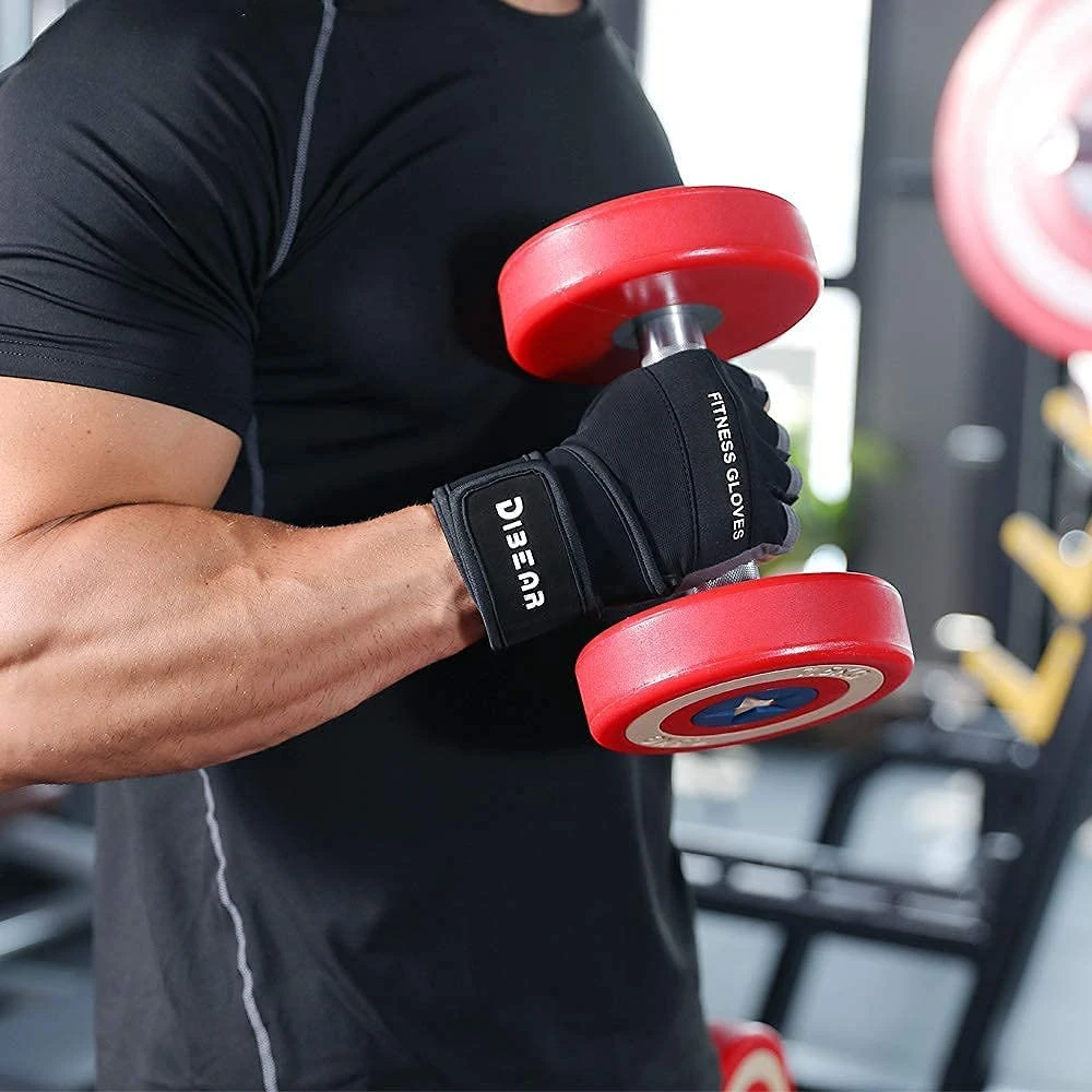 Dibear Full Palm Protection Workout Fingerless Weight Lifting Gym Sports Gloves